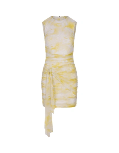 Msgm Sheath Dress With Trompe Loeil Lace Print In Yellow