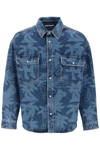 Palm Angels Printed Denim Oversize Shirt In Blue