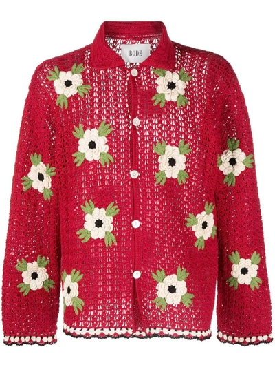 Bode Red Winchester Rose Cardigan