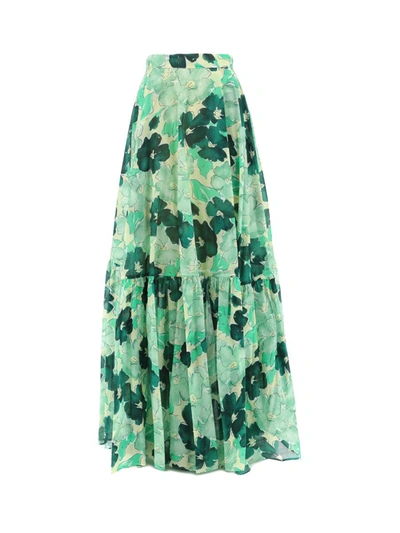 Plan C Floral-print Flounce-hem Maxi Skirt In Verde