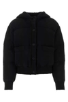 Prada Hooded Wool Blend Jacket With Elastic Cuffs In Black