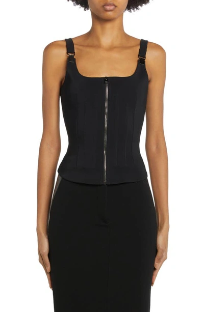Tom Ford Double Cady Stretch Zipped Corset Top In Black