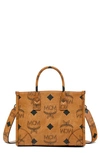 Mcm Munchen Maxi Mn V1 Small Tote Bag In Cognac