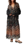 Free People See It Through Floral Long Sleeve Maxi Dress In Black