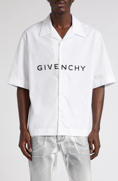 Givenchy Boxy Fit Logo Button-up Camp Shirt In Cream