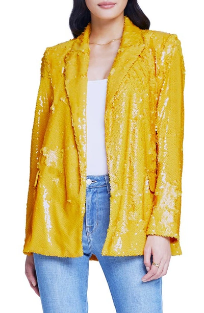 L Agence Jordana Sequin-embellished Wrap Blazer In Lemon Yellow