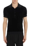 Tom Ford Classic Black Pique Polo With Textured Finish In Black