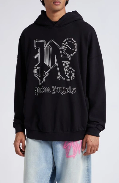 Palm Angels Logo Embroidered Hoodie In Black