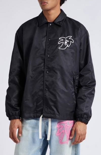 Palm Angels Logo Printed Coat In Black