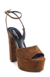 Saint Laurent Jodie Suede Ankle-strap Platform Sandals In Land