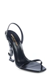 Saint Laurent Opyum Patent Leather Sandals With Structured Heel Featuring Metal Ysl Initials And Adj In Black
