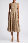 MICHAEL KORS FLORAL LACE SLEEVELESS FIT & FLARE MIDI DRESS