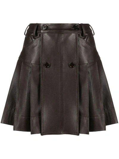Simone Rocha Brown Pleated Leather Mini Skirt