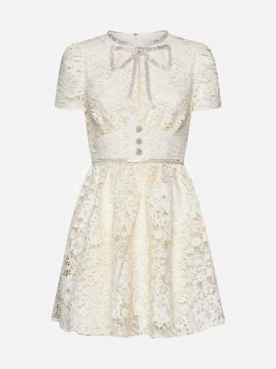 Self-portrait Crystal-embellished Guipure-lace Mini Dress In Cream