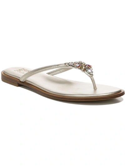 Naturalizer Liliana Womens Faux Leather Rhinestone Thong Sandals In White