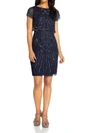 ADRIANNA PAPELL WOMENS BEADED MIDI COCKTAIL AND PARTY DRESS