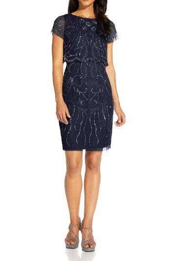 Adrianna Papell Womens Beaded Midi Cocktail And Party Dress In Blue