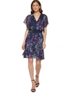 DKNY WOMENS FLORAL OVERLAY MINI FIT & FLARE DRESS