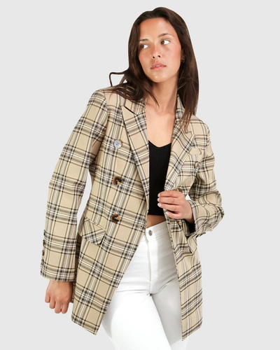 Belle & Bloom Too Cool For Work Plaid Blazer In Camel