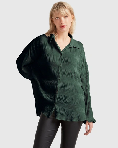 Belle & Bloom Serenade Velvet Plisse Shirt In Dark Teal