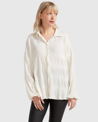 Belle & Bloom Serenade Velvet Plisse Shirt In Beige