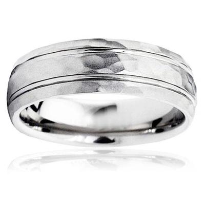 Pompeii3 Hammered 6mm Mens Wedding Band 10k White Gold In Silver