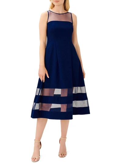 Adrianna Papell Womens Illusion Calf Midi Dress In Blue