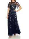 ADRIANNA PAPELL WOMENS EMBROIDERED MAXI EVENING DRESS