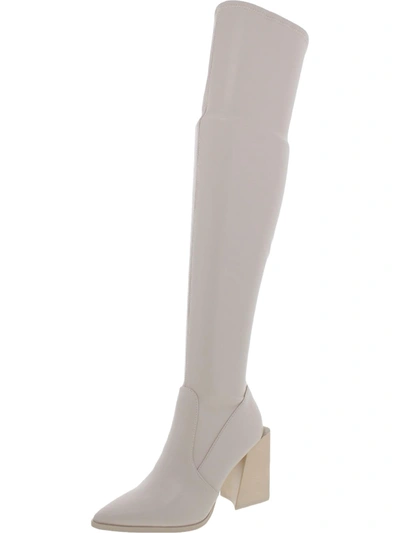 Steve Madden Tanzee Womens Faux Leather Pointed Toe Over-the-knee Boots In Beige