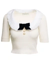 ALESSANDRA RICH WHITE KNITTED JUMPER WITH BOW DETAIL IN COTTON BLEND WOMAN