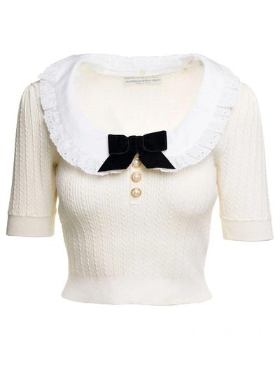 Alessandra Rich Cotton Blend Knit Jumper With Collar In White