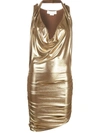 Genny Metallic Cowl-neck Dress In Golden