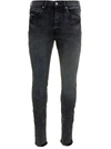 PURPLE BRAND BLACK SKINNY JEANS WITH TONAL LOGO PATCH AND CRINKLED EFFECT IN STRETCH COTTON DENIM MAN