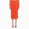 Laquan Smith Orange Lace Pencil Skirt In Orange