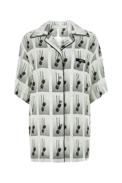 Palm Angels Viscose Printed Sleep Shirt In Whitegrey