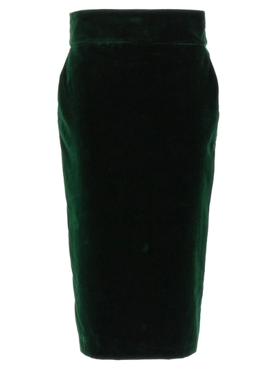 Alexandre Vauthier Velvet Midi Skirt In Verde