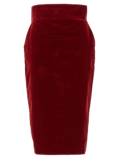 Alexandre Vauthier Velvet Midi Skirt In Rojo
