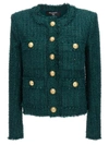 Balmain Giacca Tweed Bottoni Dorati Jackets Green In Green