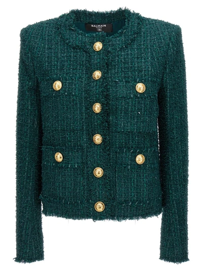 Balmain Giacca Tweed Bottoni Dorati Jackets Green