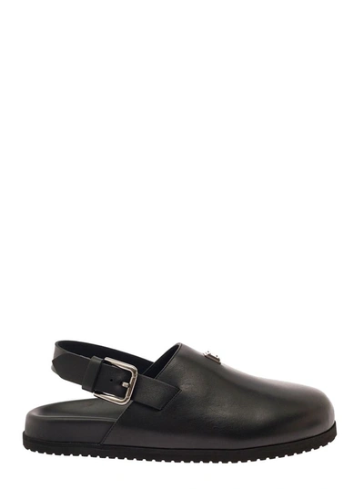 Dolce & Gabbana Logo-plaque Buckled Leather Sandals In Black