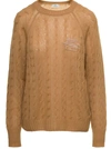 ETRO BEIGE BRAIDED PULLOVER WITH EMBROIDERED LOGO ON THE CHEST IN CASHMERE WOMAN