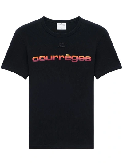 Courrèges Logo Cotton Jersey T-shirt In Black