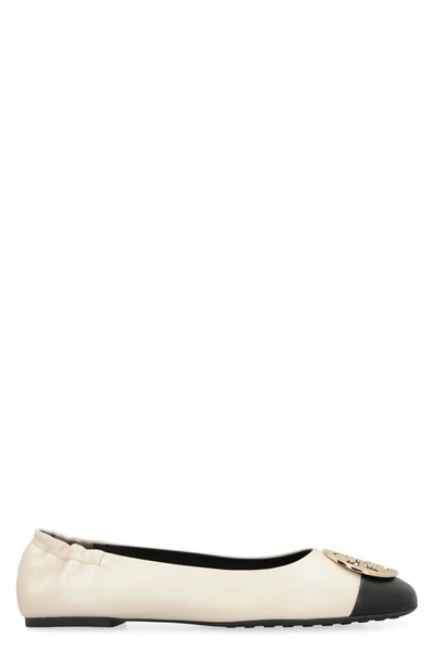 Tory Burch Claire Cap-toe Leather Medallion Ballerina Flats In Beige