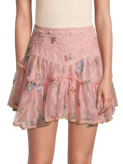 70/21 Women's Faux Pearl & Embroidered Lace Mini Skirt In Pink