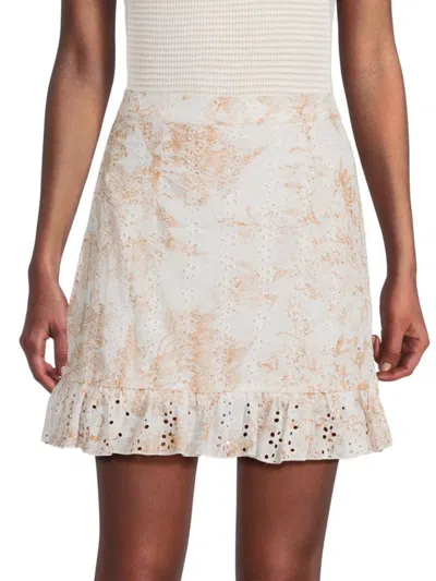 70/21 Women's Floral Eyelet Mini Skirt In White Multi