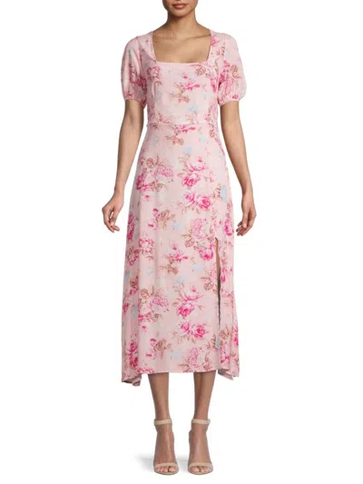 70/21 Women's Floral Print Puff Sleeve Midi Dress In Pink