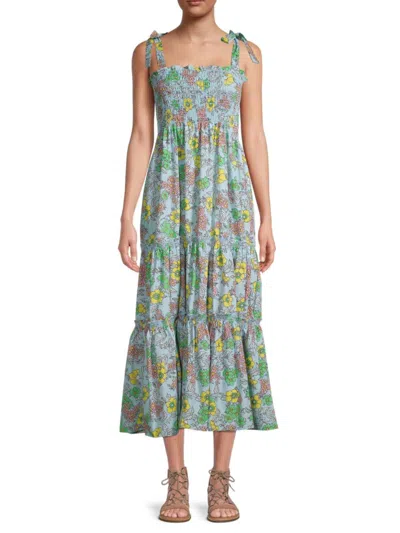 70/21 Women's Floral Tiered Midi Dress In Neutral