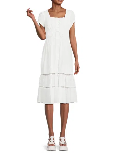 70/21 Women's Pintuck Tiered Peasant Midi Dress In White