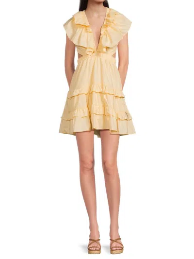 70/21 Women's Plunging Cutout Ruffle Mini Dress In Yellow