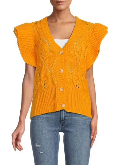 70/21 Women's Pointelle Ruffle Cardigan In Orange